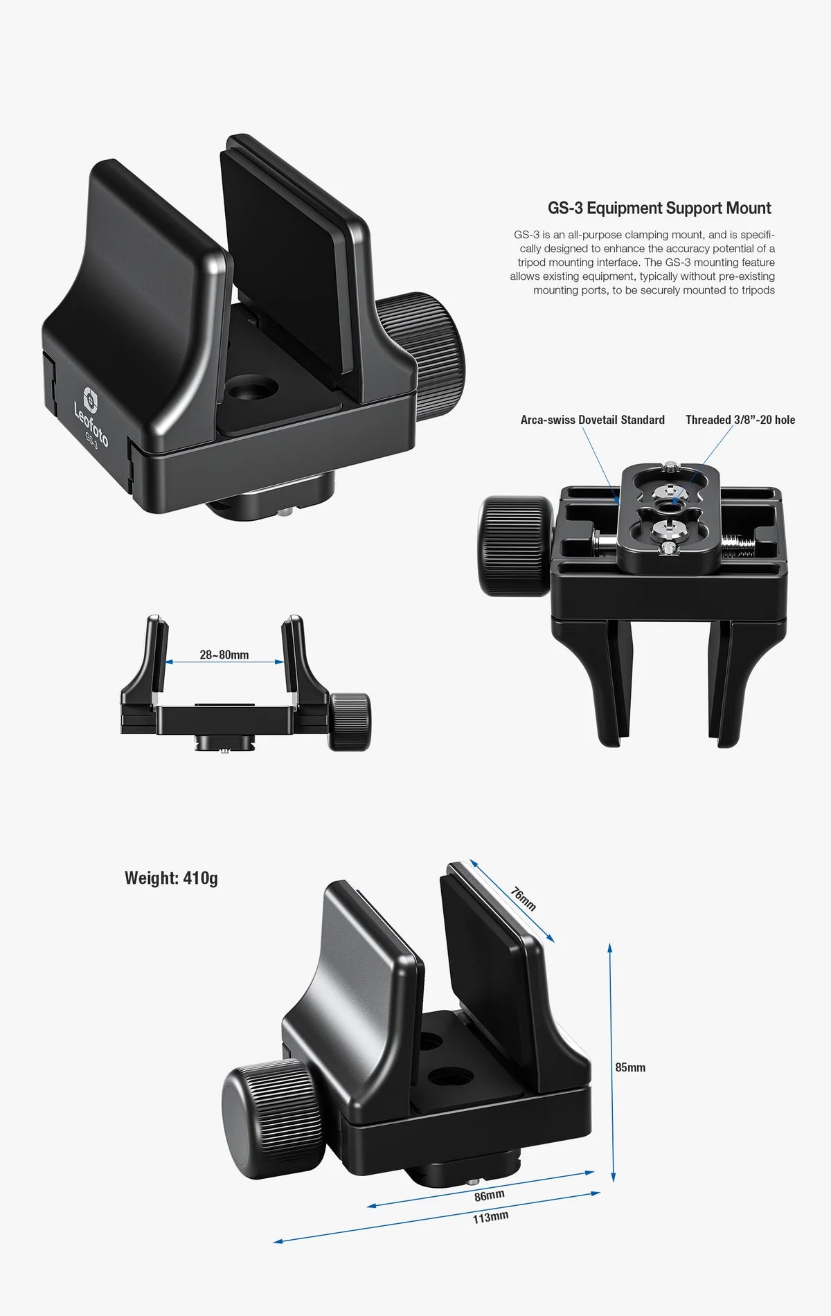 Lightweight Rifle Clamp Mount | Arca Compatible + 3/8"
